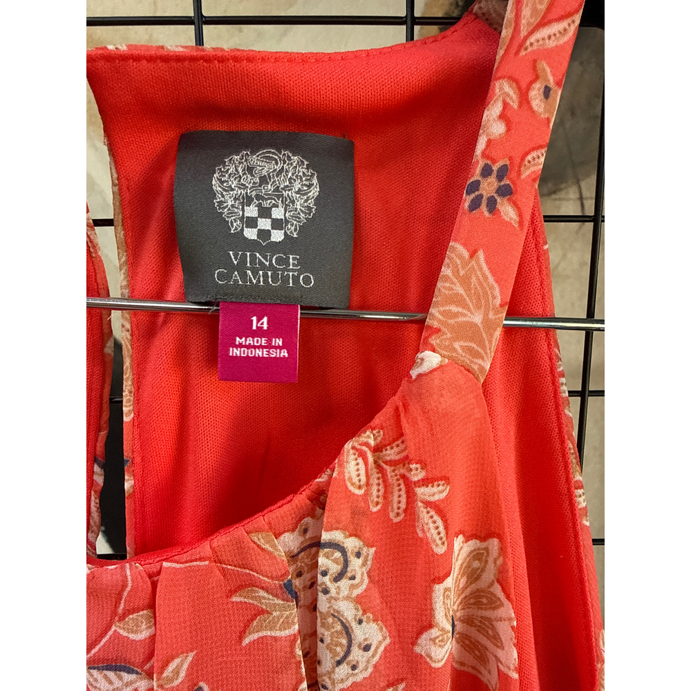 Vince Camuto Coral Floral Halter Midi Dress Size 14 in Orange - Picture 4 of 4